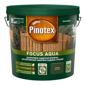 PINOTEX FOCUS AQUA пропитка для защиты деревянных заборов и садовых строений, зеленый лес (5л)