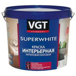 VGT SUPERWHITE ВД-АК-2180 КРАСКА ИНТЕРЬЕРНАЯ для стен и потолков, влагостойкая, матовая (7кг)