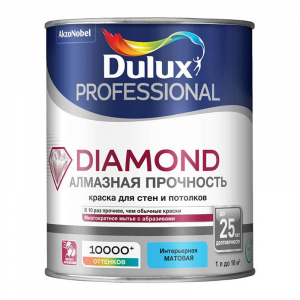 DULUX DIAMOND АЛМАЗНАЯ ПРОЧНОСТЬ краска для стен и потолков, износостойкая, матовая, база BC (0,9л)