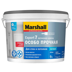 MARSHALL EXPORT 7 ОСОБО ПРОЧНАЯ краска латексная для стен и потолков, матовая, база BC (9л)