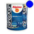ALPINA Эмаль алкидно-уретановая по ржавчине 3 в 1, RAL 5005 синий (0,75л)
