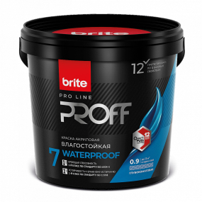 BRITE PRO LINE PROFF WATERPROOF 7 7 краска интерьерная влагостойкая глубокоматовая, база А, 0,9 л