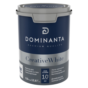 DOMINANTA CreativeWhite краска для потолков и стен тиксотропная, глубокоматовая, база BW, 0,9л