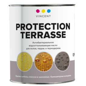 VINCENT PROTECTION TERRASSE масло деревозащитное антибактериальное водоотталкивающее, 0,9 л