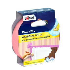 UNIBOB лента малярная профессиональная, для деликатных поверхностей, washi-tape, розовый шир. 2,5 см, длин. 25 м
