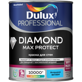 DULUX PROFESSIONAL DIAMOND MAX PROTECT краска для стен и потолков износостойкая матовая база BW 1 л