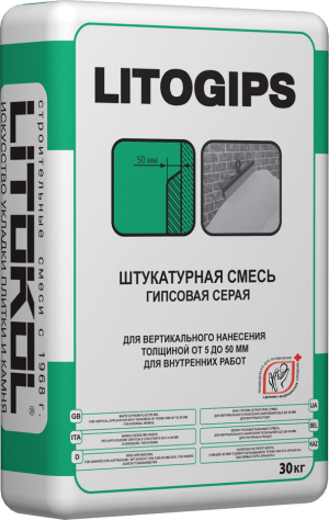 LITOKOL LITOGIPS штукатурка гипсовая для внутренних работ толщиной от 5 до 50 мм., серая (30кг)