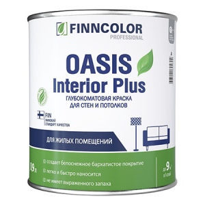 FINNCOLOR OASIS INTERIOR PLUS краска для стен и потолков влагостойкая, глубокоматовая, база A (0,9л)