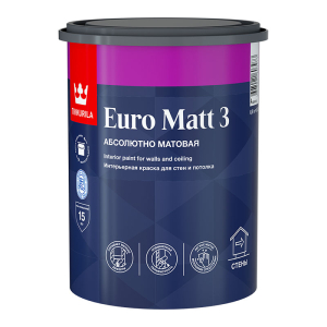 TIKKURILA EURO MATT 3 краска интерьерная для стен и потолков, абсолютно матовая, база C (0,9л)