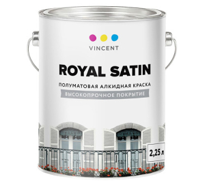 VINCENT ROYAL SATIN A 2 краска алкидная для внутренних и наружных работ, полуматовая, база А (9л)