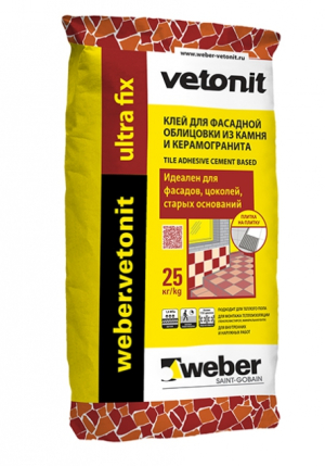 WEBER ULTRA FIX клей плиточный, усиленный, эластичный для наружных работ, зима, серый (25кг)