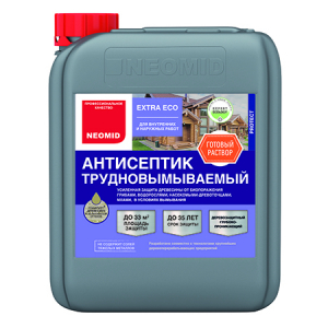 NEOMID EXTRA ECO АНТИСЕПТИК трудновымываемый, защита до 35 лет, готовый раствор, зеленый (5л)