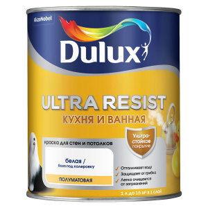 Dulux Ultra Resist / Дюлакс Ультра Резист Кухня и Ванная Моющаяся краска для стен полуматовая   