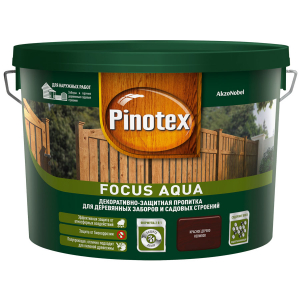 PINOTEX FOCUS AQUA пропитка для защиты деревянных заборов и садовых строений, красное дерево (9л)