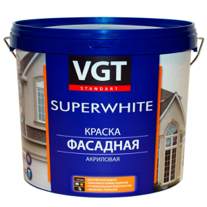 VGT SUPERWHITE ВД-АК-1180 КРАСКА ФАСАДНАЯ супербелая, акриловая, матовая (45кг)