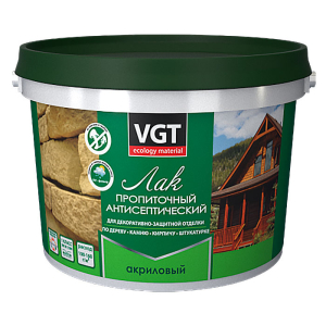VGT ЛАК ПРОПИТОЧНЫЙ С АНТИСЕПТИКОМ ДЛЯ ДЕРЕВА И КАМНЯ акриловый, ореховое дерево (9кг)