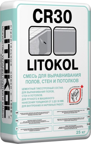 LITOKOL CR 30 смесь для выравнивания стен, полов и потолков ручным и машинным способом (25кг)