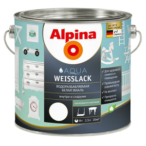 Alpina Aqua Weisslack / Альпина Аква Вайслак водорастворимая белая эмаль шелковисто матовая