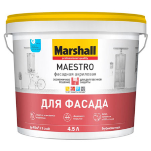 MARSHALL MAESTRO ДЛЯ ФАСАДА краска латексная для наружных работ, глубокоматовая, база BW (4,5л)