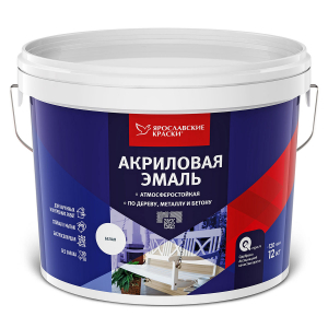ЯРОСЛАВСКИЕ КРАСКИ эмаль акриловая универсальная матовая, белая (12кг)