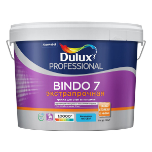 DULUX BINDO 7 ЭКСТРАПРОЧНАЯ краска для стен и потолков, матовая, база BW (9л)