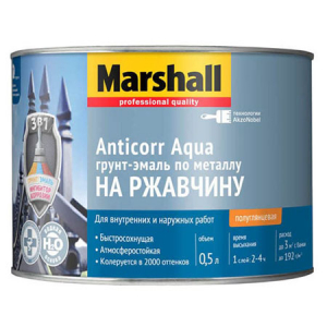 MARSHALL ANTICORR AQUA грунт-эмаль антикоррозийная акриловая, полуглянцевая, база BW (0,5л)