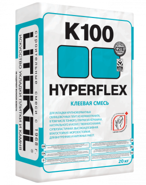 LITOKOL HYPERFLEX K100 смесь клеевая на цементной основе для плитки и керамогранита, белая (20кг)