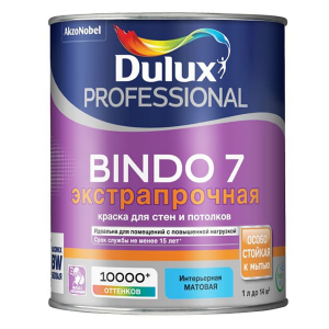 DULUX BINDO 7 ЭКСТРАПРОЧНАЯ краска для стен и потолков, матовая, база BW (1л)