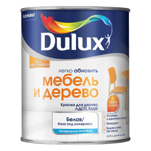 DULUX ЛЕГКО ОБНОВИТЬ МЕБЕЛЬ И ДЕРЕВО краска грунт для дерева, ЛДСП, МДФ, матовая, база BW (0,75л)
