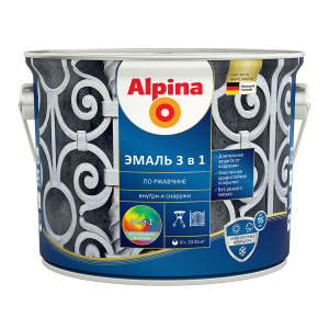 ALPINA Эмаль алкидно-уретановая по ржавчине 3 в 1, База 1 (2,5л)